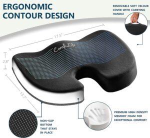 ComfiLife Premium Comfort Seat Cushion - Non-Slip Orthopedic 100% Memory Foam Coccyx Cushion for Tailbone Pain - Cushion for Office Chair Car Seat - Back Pain & Sciatica Relief (Black) 