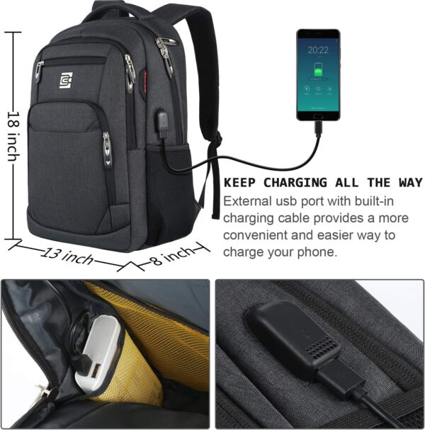 Laptop Backpack with USB Charging Port, Water Resistant College Laptop Bag - Image 3
