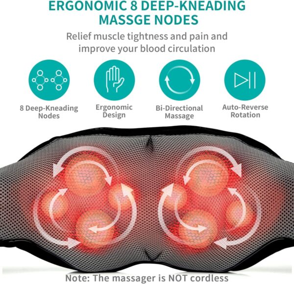 Nekteck Shiatsu Neck and Back Massager with Soothing Heat - Image 2