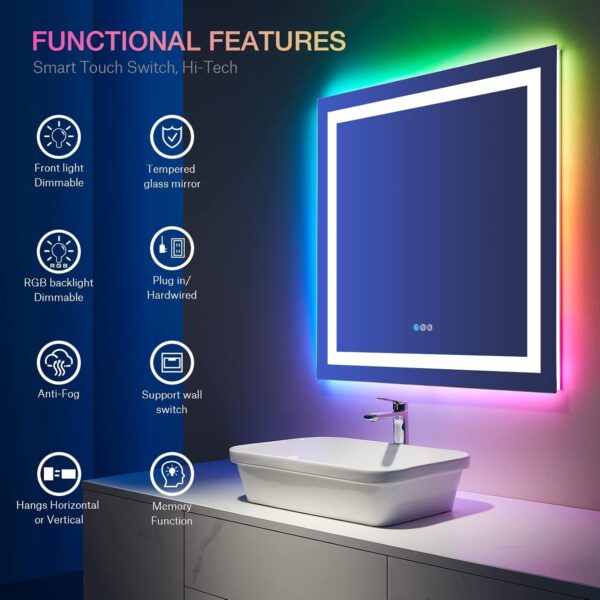 LOAAO LED Bathroom Mirror with Lights 36"X36", Anti-Fog - Image 2