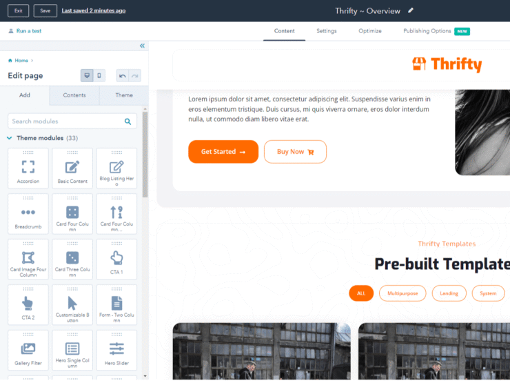 HubSpot Select and Install a Template thrifty