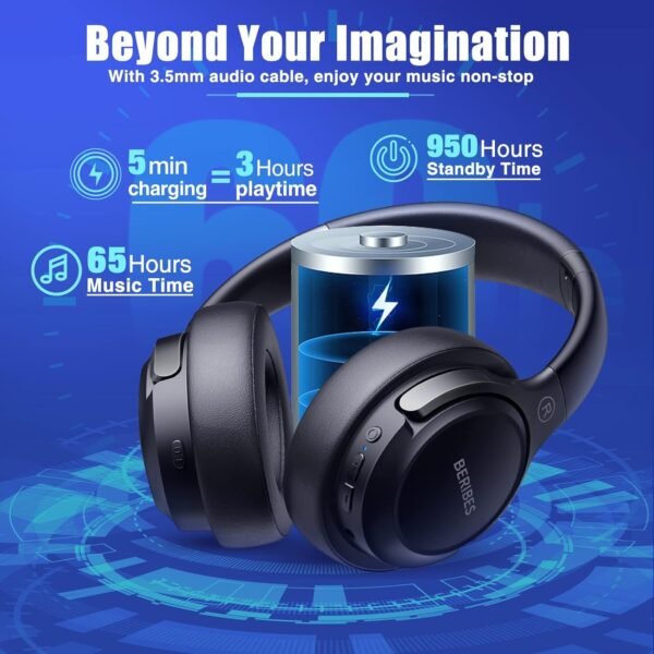 BERIBES Bluetooth Headphones Over Ear, 65H Playtime - Image 2