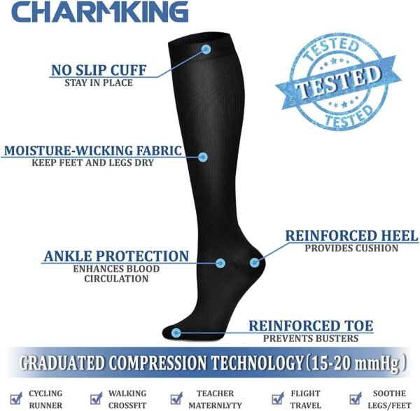 CHARMKING Compression Socks for Women & Men (8 Pairs) - Image 2