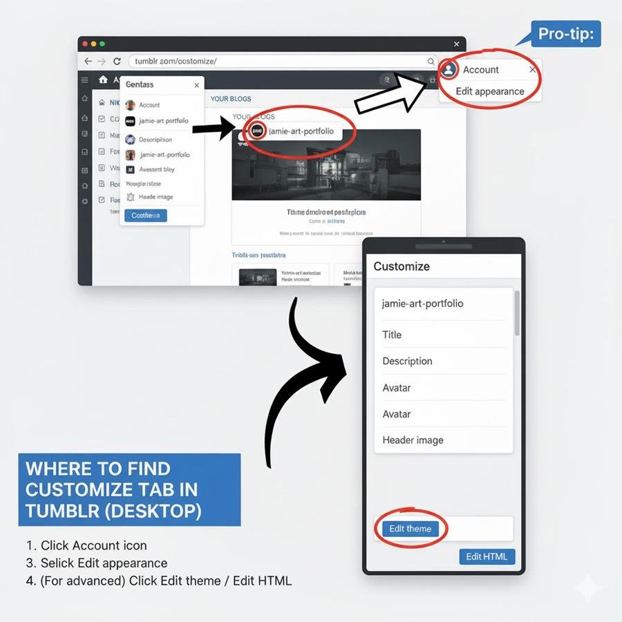 Where to Find Customize Tab in Tumblr