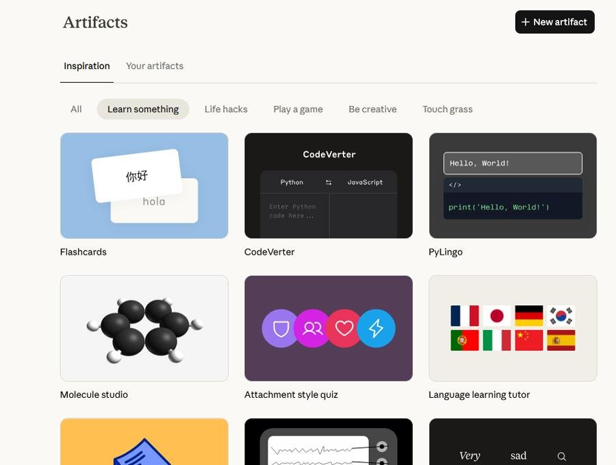 Claude AI Artifacts panel showing code preview alongside chat interface