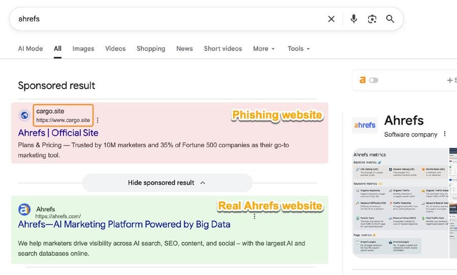 How to Protect Your SEO Tools from Phishing in 2026 1 Example phishing email targeting Ahrefs users 2026 fake login page - How to Protect Your SEO and Marketing Tools from Phishing in 2026