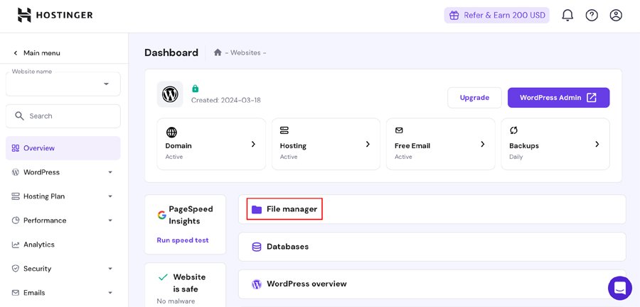 Hostinger vs Cloudways (An Honest Comparison 2026) 1 Hostinger hPanel dashboard interface 2026 showing website management - hostinger vs cloudways