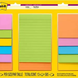 Post-it Super Sticky Notes, Assorted Sizes, 13 Pads, 2x the Sticking Power, Rio de Janeiro Collection, Bright Colors (Orange, Pink, Blue, Green), Recyclable