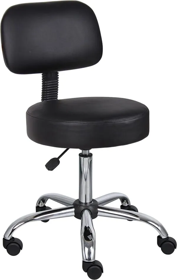 Boss Office Products Adjustable Medical Stool with Back in Black 1