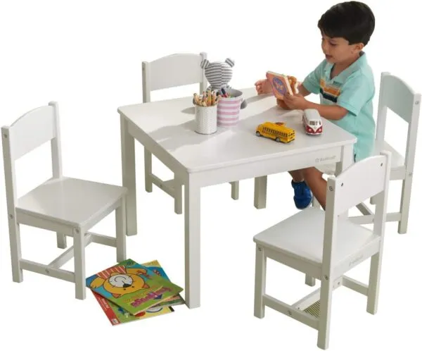 KidKraft Wooden Farmhouse Table and 4 Chair Set, Children's Furniture for Arts and Activity - White, Gift for Ages 3-8 3
