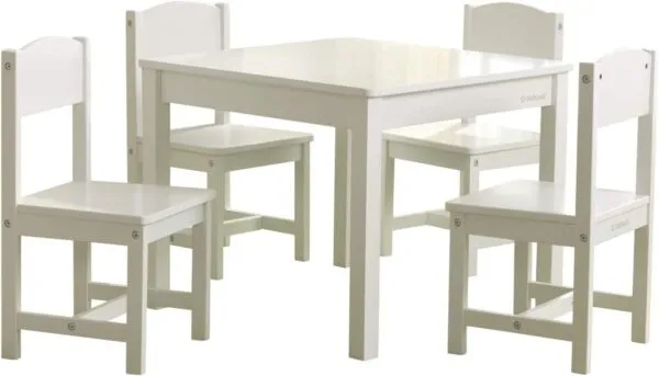 KidKraft Wooden Farmhouse Table and 4 Chair Set, Children's Furniture for Arts and Activity - White, Gift for Ages 3-8 2