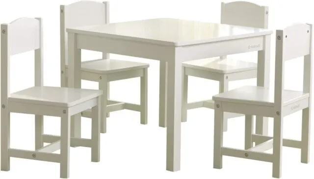 KidKraft Wooden Farmhouse Table and 4 Chair Set, Children's Furniture for Arts and Activity - White, Gift for Ages 3-8 5