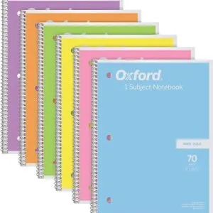 Oxford Spiral Notebook 6 Pack, 1 Subject, Wide Ruled Paper, 8 x 10-1/2 Inch